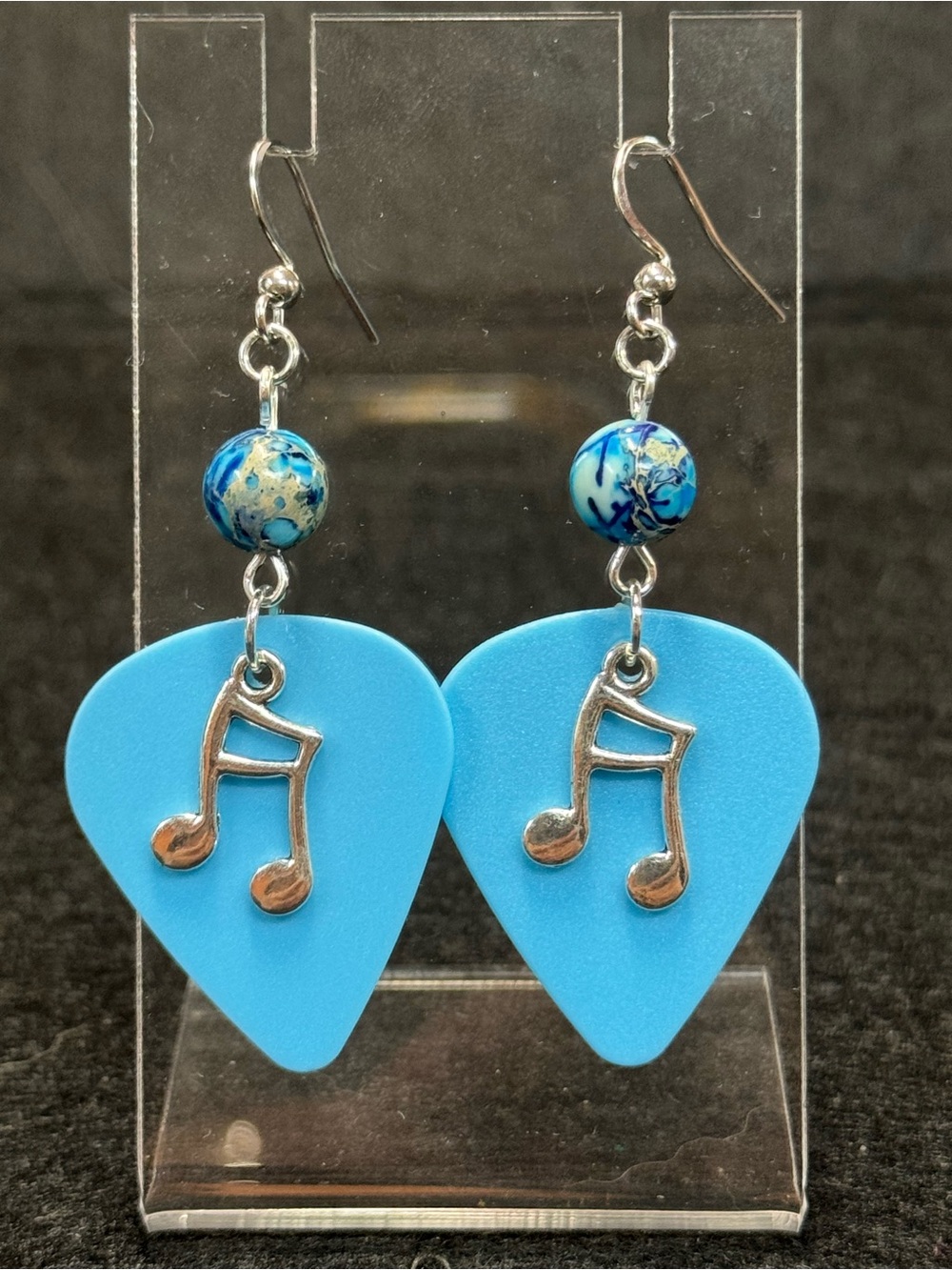 Blue Music Note Guitar Pick Earrings
